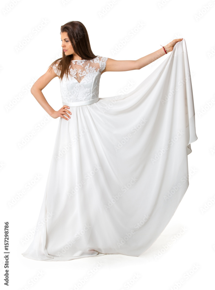 girl in white long dress on isolated background girl in white long dress on isolated background