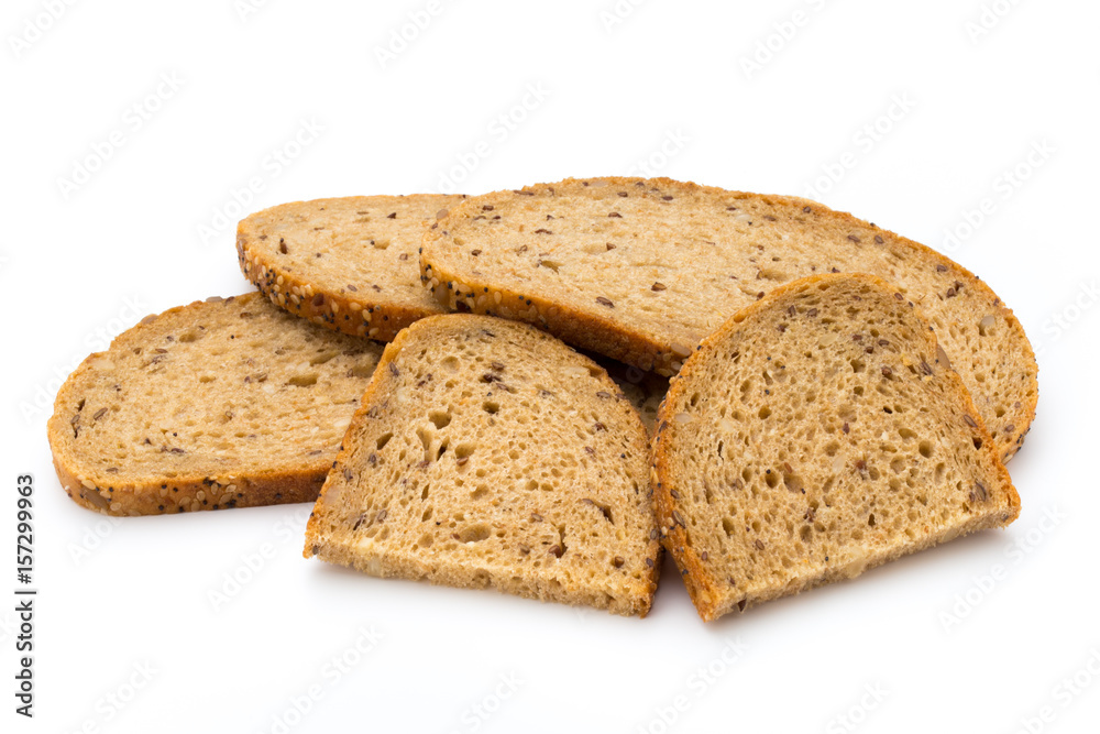 Rye bread slice isolated on white background.