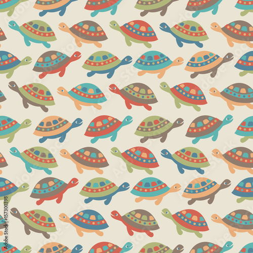 Seamless background with sea turtles. Vector illustration.