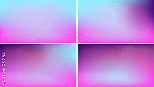Vector Holographic Blurred Background. Fluorescent Blue, Magenta Pink and Violet Gradient Mesh. Trendy Out-of-focus Effect. Saturated Neon Colors. HD format Proportions. Horizontal Layout.