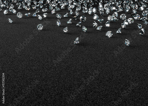 3D Rendering of Diamonds on Black Luxury Carpet Surface