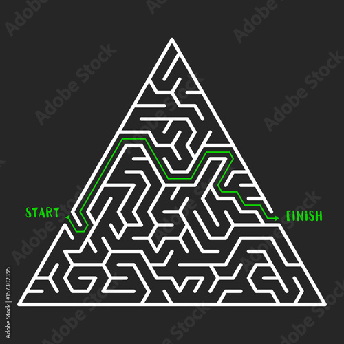 Triangular Maze Game background. Labyrinth with entry and exit. Vector Illustration.