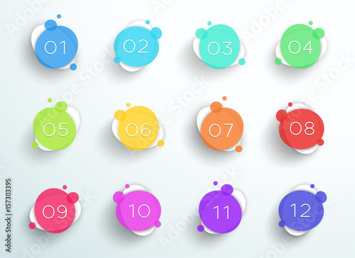 Number Bullet Point Abstract Colorful Circles 1 to 12 Vector