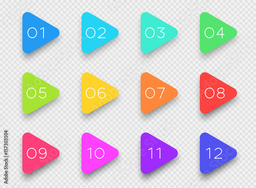 Number Bullet Point Colorful 3d Triangles 1 to 12 Vector