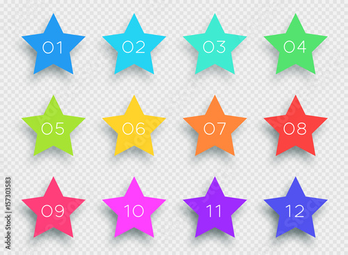 Number Bullet Point Colorful 3d Stars 1 to 12 Vector