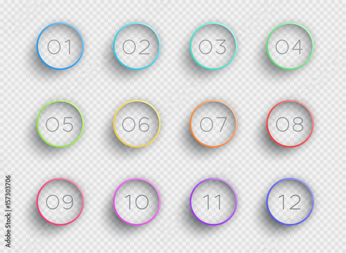 Number Bullet Point Colorful 3d Rings 1 to 12 Vector