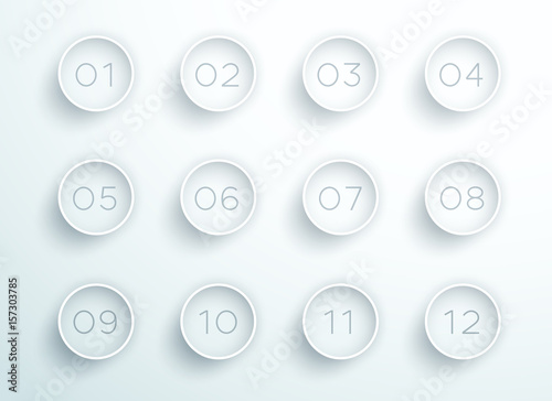 Number Bullet Point White 3d Rings 1 to 12 Vector