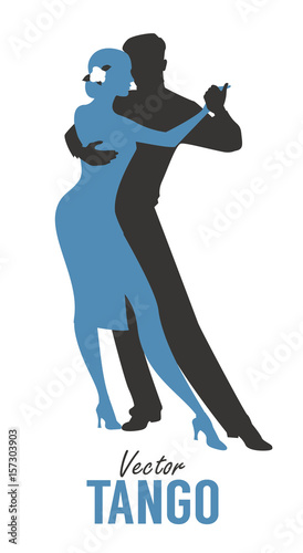 Silhouette of elegant couple dancing tango. Vector Illustration