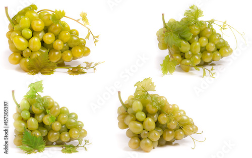 bunch of green grapes isolated on white background. Set or collection