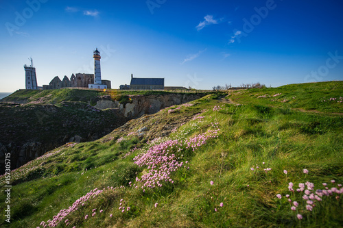 Abbey ruin and lighthouse, Pointe de Saint-Mathieu, Brittany, France