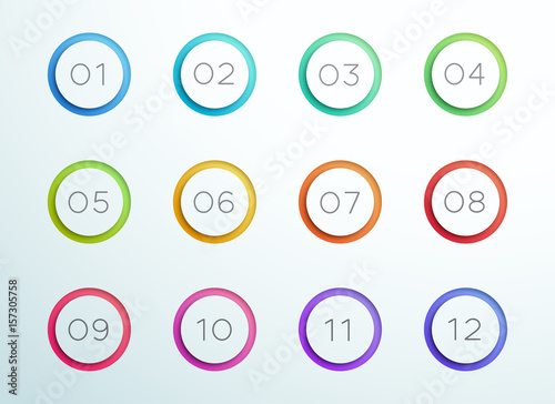 Number Bullet Point Cut Out Rings 1 to 12 Vector