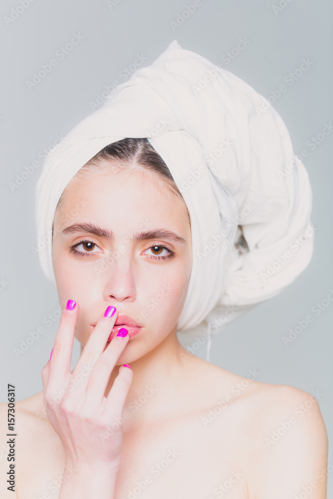 woman with white towel, young beautiful girl or model woman with white towel, young beautiful girl or model