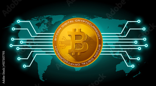 Golden bitcoin digital currency. vector illustration