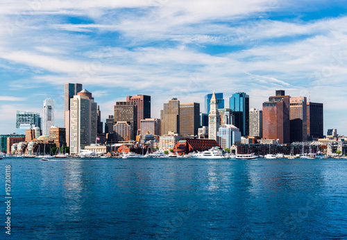 Panoramic view of Boston skyline, view from harbor, skyscrapers in downtown Boston, cityscape of the Massachusetts capital, USA © Travellaggio