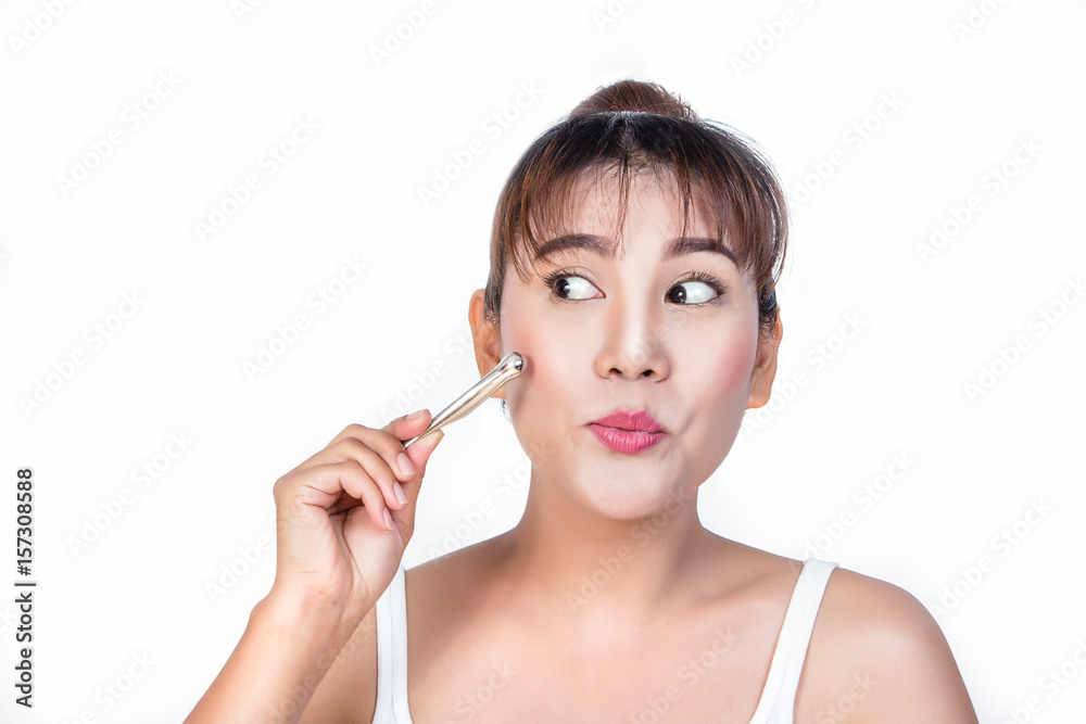 asian woman with Massage stick on white background Stock Photo Adobe