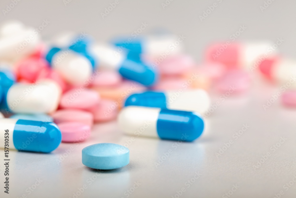 Pills on tablet. Pills on tablet.