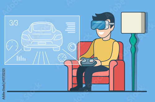 Flat man Reality VR glasses game screen vector Online gaming