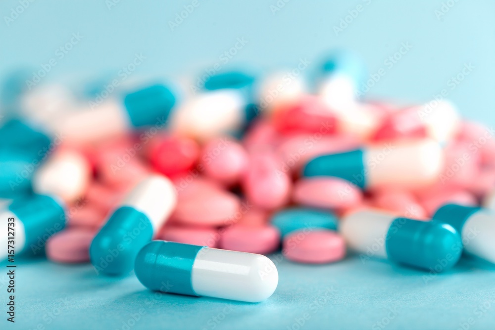 Pills on tablet. Pills on tablet.