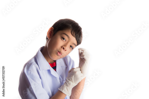 Kid wearing doctor glove for protection