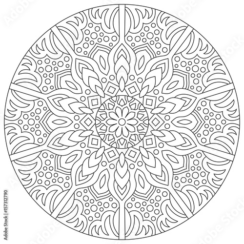 Circular geometric ornament. Round outline Mandala for