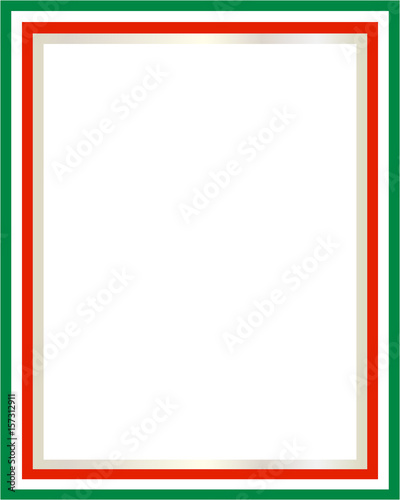Italian flag green white red border frame design template with blank space for text.