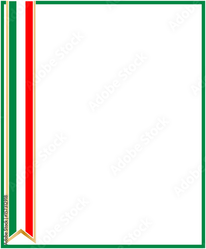 Italy flag green white red ribbon patriotic frame border with an empty space for design.