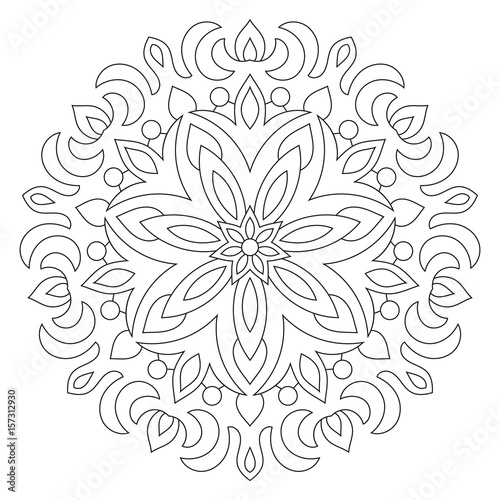 Circular geometric ornament. Round outline Mandala for coloring book page.