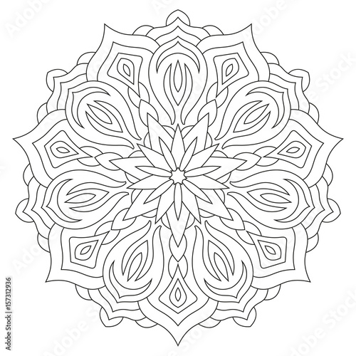 Flower mandala on white background. Coloring book page.