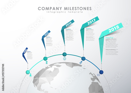 Infographic startup milestones timeline vector template.