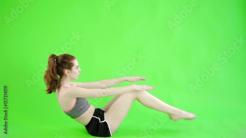 caucasian woman studio greenscreen isolated sexy skinny 20s 4k sport fit slim