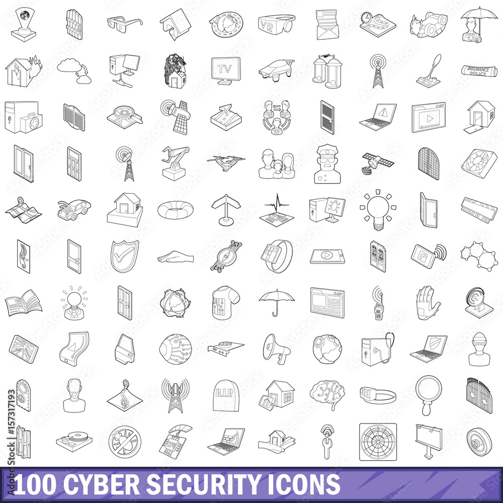 100 cyber security icons set, outline style 100 cyber security icons set, outline style