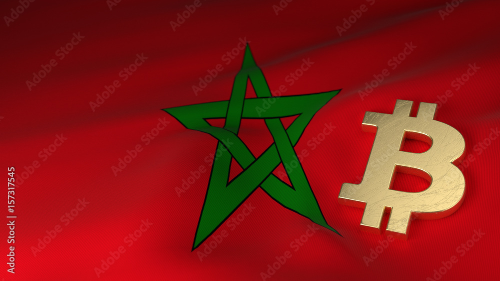 Fototapeta premium Bitcoin Currency Symbol on Flag of Morocco