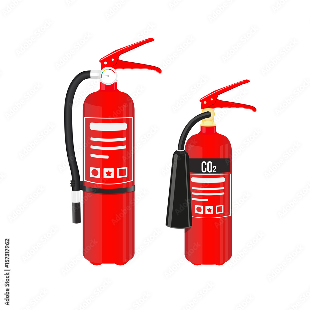 Obraz premium Fire extinguishers set isolated on white background. Vector illustration.