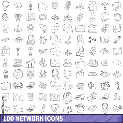 100 network icons set  outline style