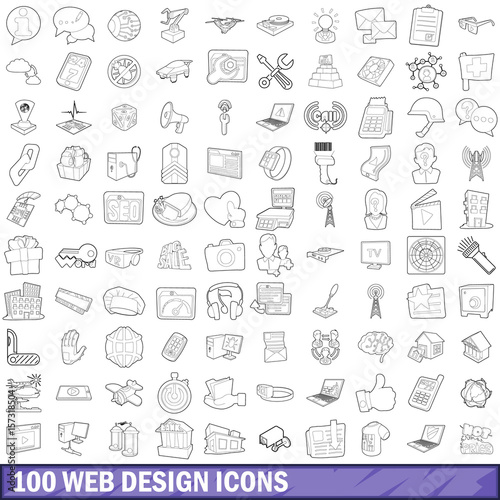 100 web design icons set  outline style