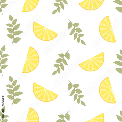 Seamless Floral Pattern. Lemon Fruits Background. Flowers, Leaves, Lemons. Vector.