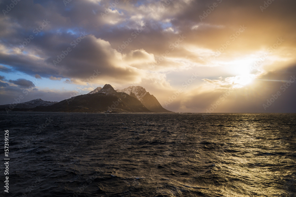 Dramatic sunset over Lofoten Islands, Norway Dramatic sunset over Lofoten Islands, Norway