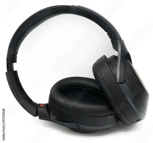 Black plastic wireless bluetooth over the ear headphones