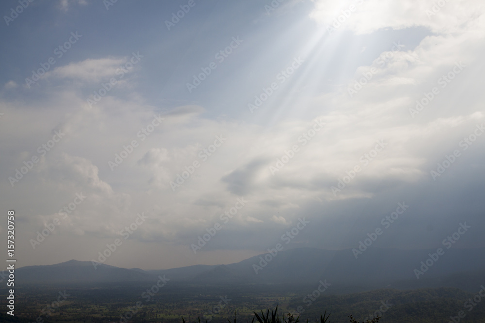 landscape of top mountain in Thailand with light on the sky.
