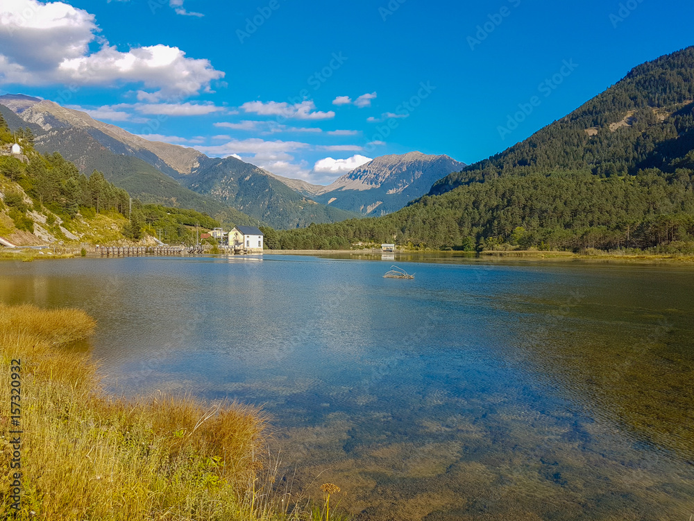 Beautiful landscape of a lake between mountains near Ainsa, Spain