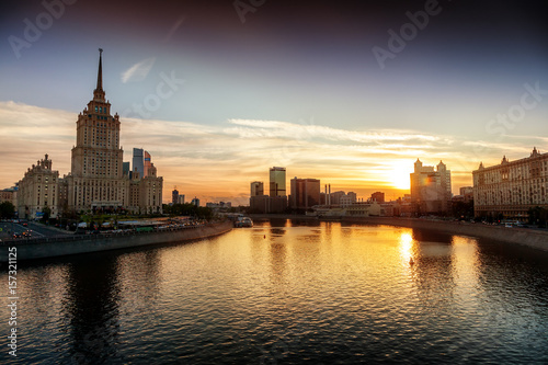 Beautiful cityscape  Moscow city and the river at sunset