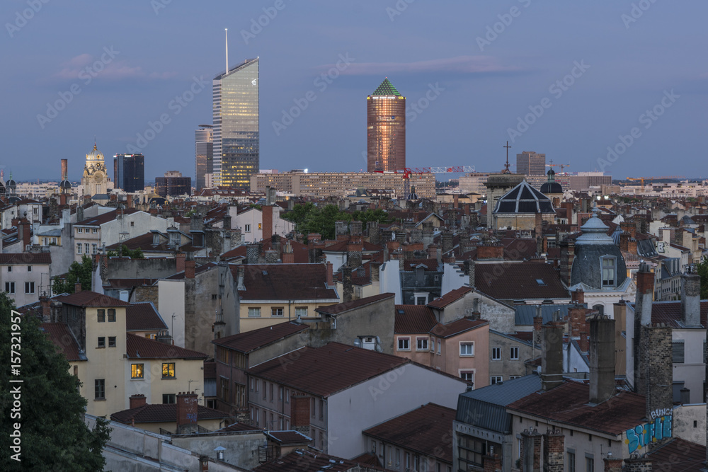 Fototapeta premium Lyon la nuit - Rhône.