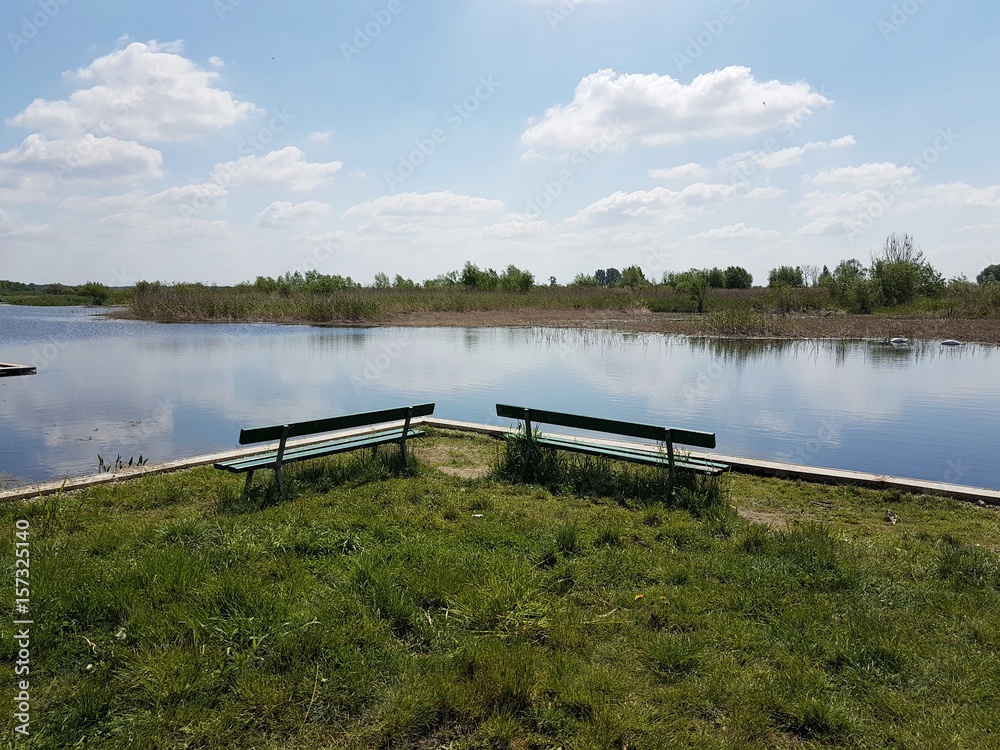 Fototapeta premium Ławki nad rzeką