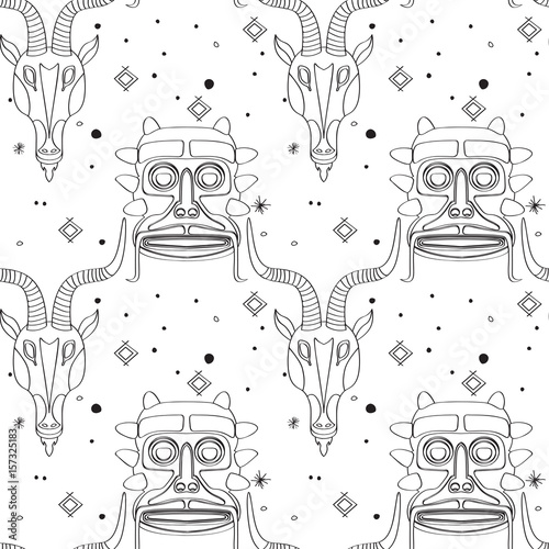 Seamless outline tribal mask pattern 14 © Richard Laschon