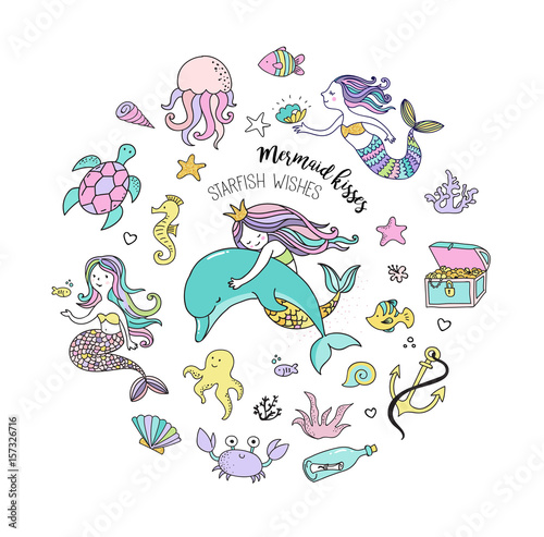 Dekoracja na wymiar  under-the-sea-little-mermaid-fishes-sea-animals-and-starfish-vector-collection