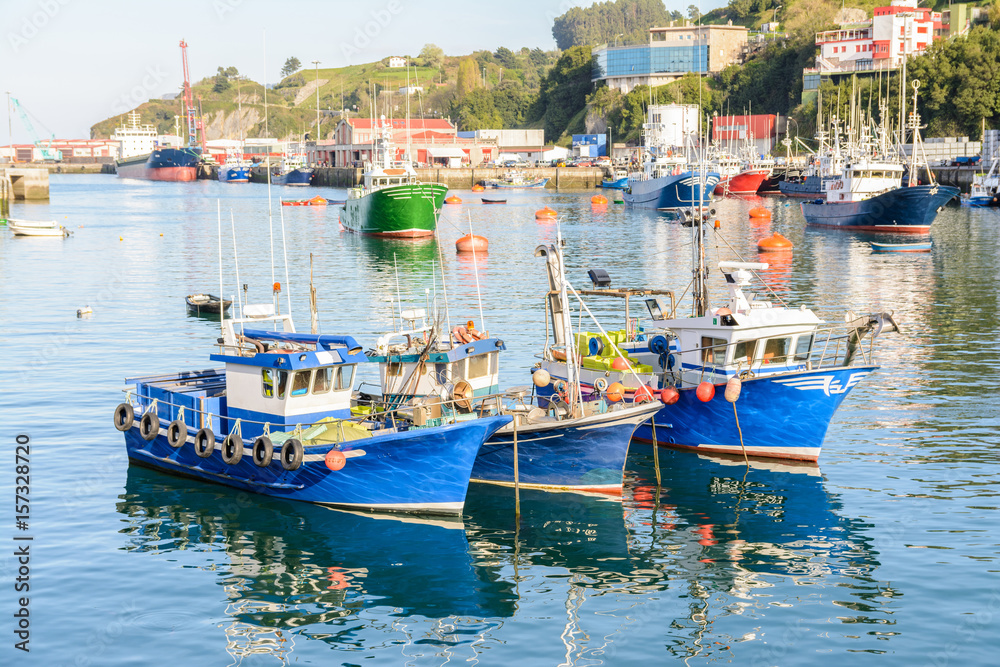 colorful fishing fleet at Bermeo port, Spain