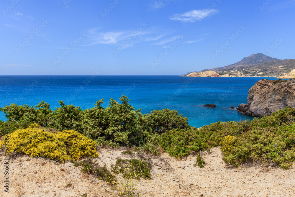 South coast of Milos island, Tsigrado beach. Cyclades, Greece.