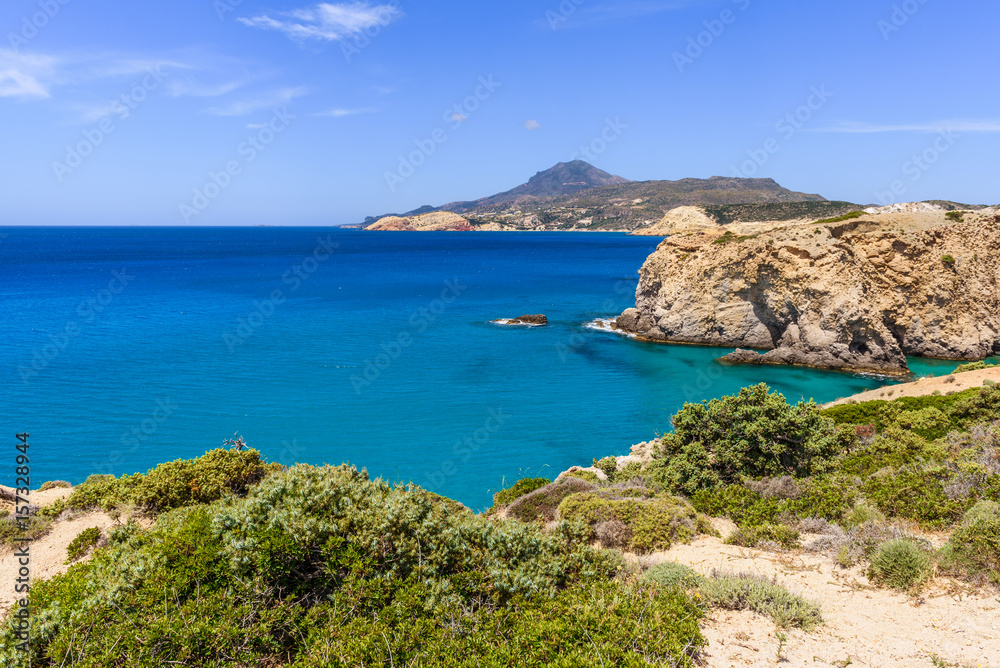 South coast of Milos island, Tsigrado beach. Cyclades, Greece. South coast of Milos island, Tsigrado beach. Cyclades, Greece.