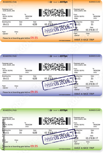 Three variants of boarding pass ticket patterns. Vector illustration