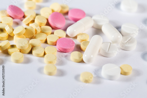 Colorful tablets with capsules health-care.